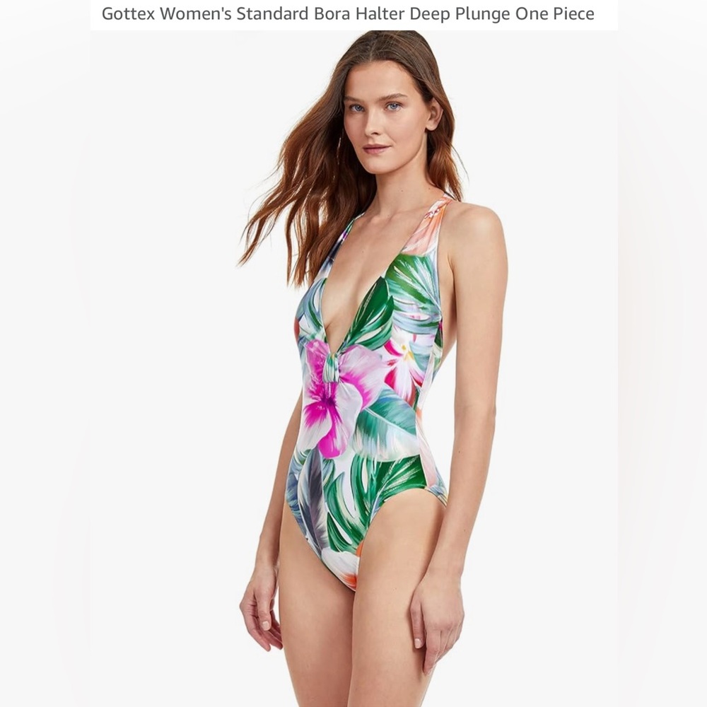 NWT SZ 12 Gottex Bora Bora One Piece plunge halter swimsuit